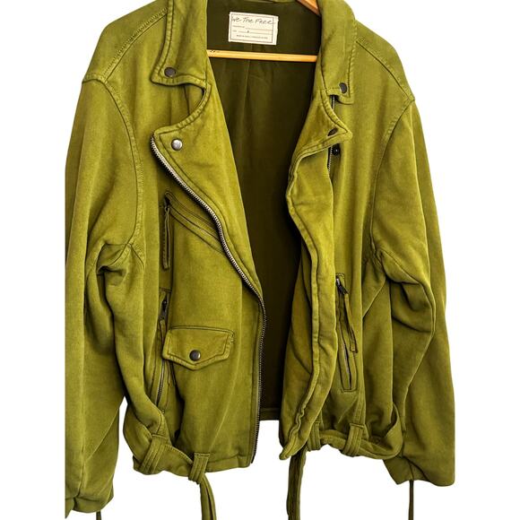 Free People Green Cotton Moto Bomber Jacket Women’s Small Cotton - Picture 9 of 16